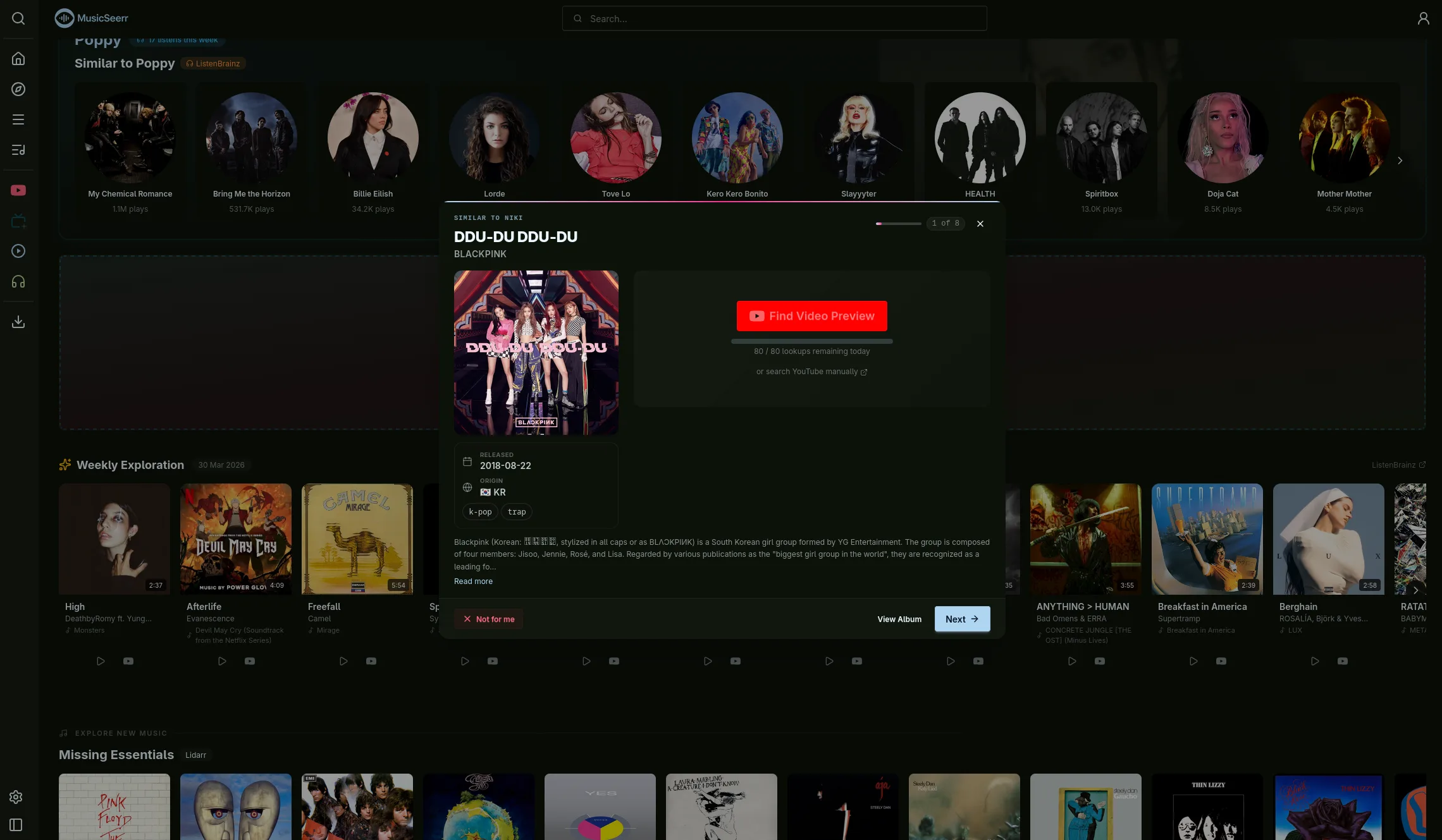 MusicSeerr discover queue for approving album recommendations
