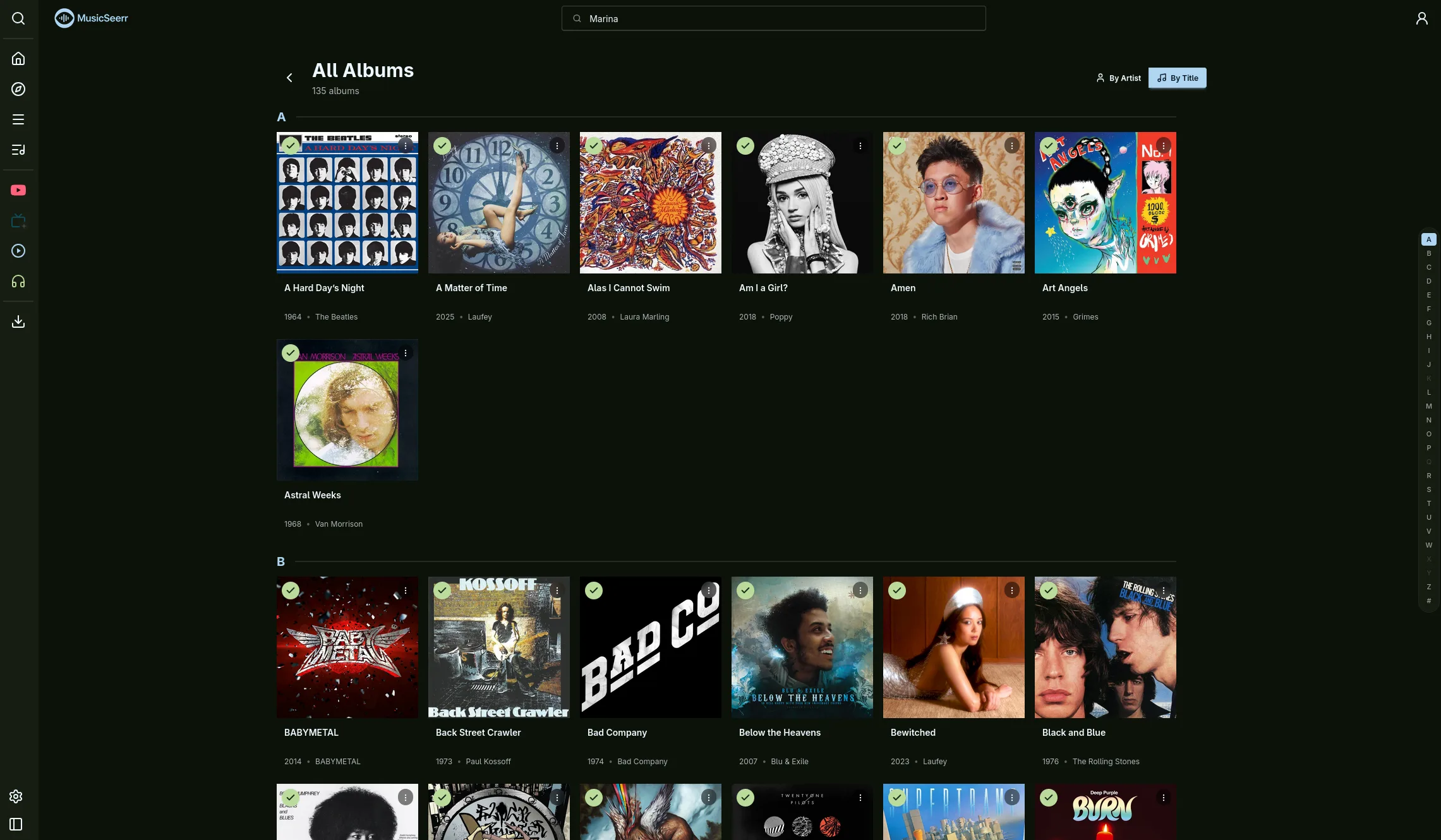 MusicSeerr album grid browser